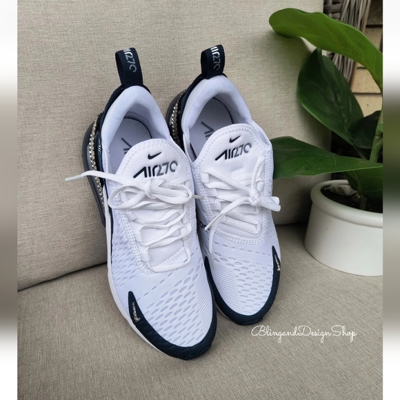 Women's Nike Air Max 270 White Green Sneakers made with Crystals Bling Custom - Picture 5 of 9